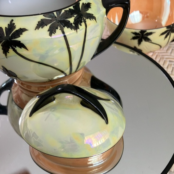 ART DECO VINTAGE SUGAR BOWL & LID IMIETO CHINA PEACH YELLOW LUSTERWARE - Picture 4 of 15